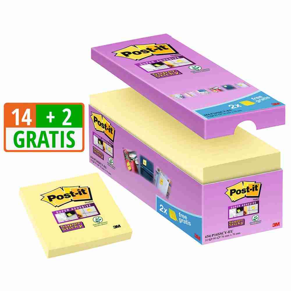 Post-it Haftnotizen extrastark 654 gelb 14 Blöcke + GRATIS 2 Blöcke